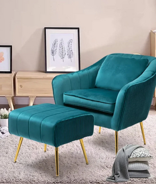 Emerald Fluffy Super Comfy Velvet Luxury Accent Chair with Ottoman