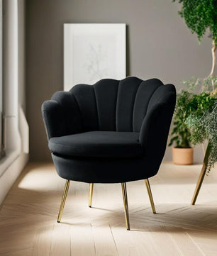 Shell Motif Luxury Design Black Velvet Lounge Chair