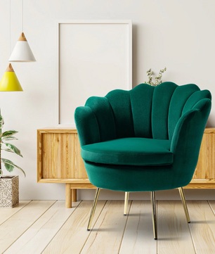 Shell Motif Luxury Design Green Velvet Lounge Chair